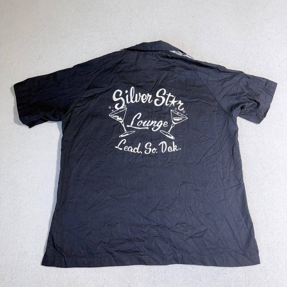 Vintage Hilton Bowling Shirt Silver Star Lounge Lead South Dakota Black Bev L